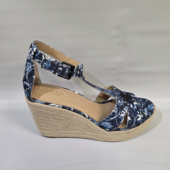 Lauren Ralph Lauren Hale Platform Sandal Blue Floral Espadrille Wedge 10 NIB - Picture 6 of 11